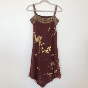 Brown and Gold Beaded Midi Dress